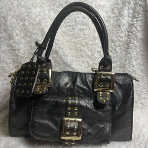 CMZ Black Satchel with gold tone studs accent and gold tone hardwares.